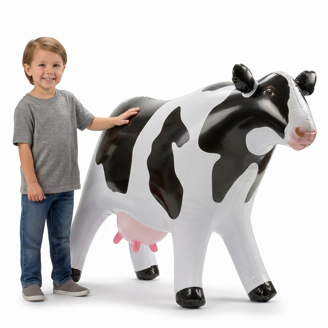 38" Inflatable Cow Blow-Up Float - Cute Farm Animal Party Decoration for Barnyard Birthdays, Western Theme, Pool Toy, Photo Prop, UFO Party Fun for Kids