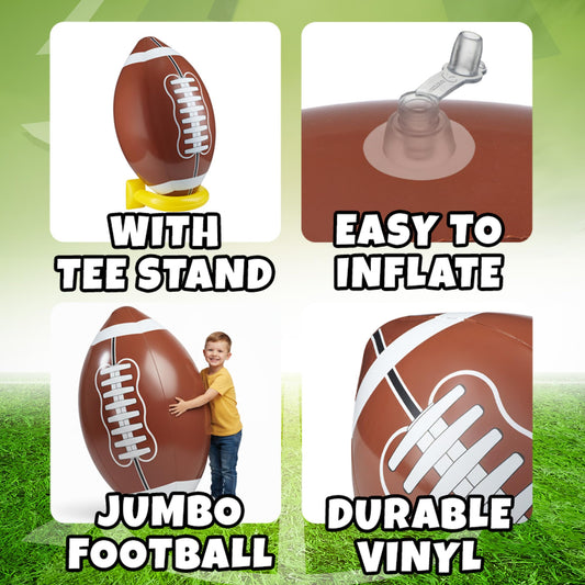 36" Jumbo Football Party Decorations With Tee - Big Giant Size Blow Up Football Toy For Outdoor Games, Party Supplies, Birthday Decorations, Gameday Tailgate Fun Activities For Kids And Adults