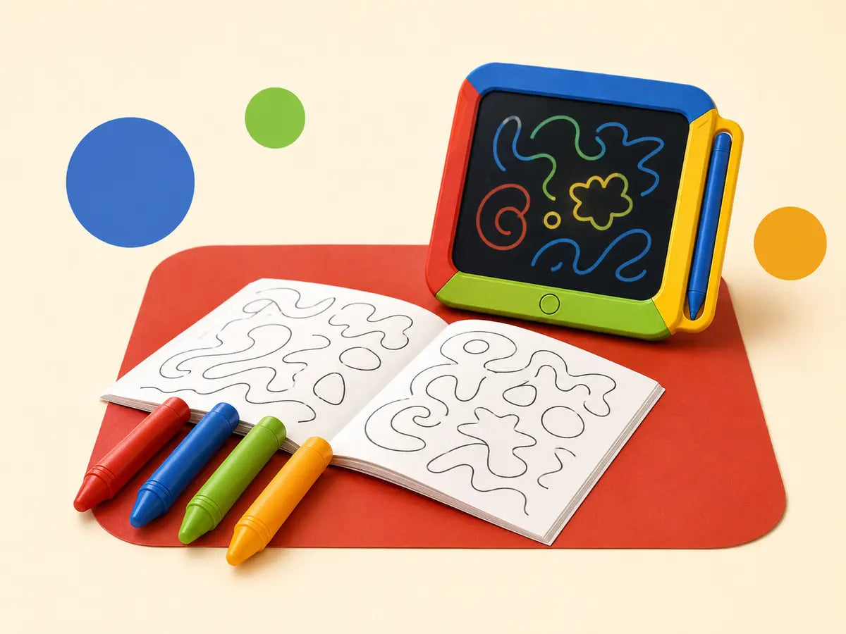 Creative play supplies in the KiddieLoot color palette
