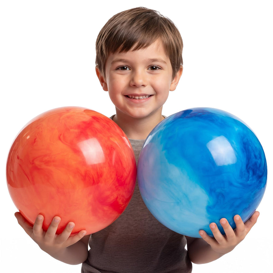KiddieLoot Kids Playground Balls (2 Pack) - 8.5-Inch Marbleized Inflatable Activity Balls with Pump - Soft Bouncy Balls for Toddlers, Preschool, Daycare, Backyard & Outdoor Fun Summer Games