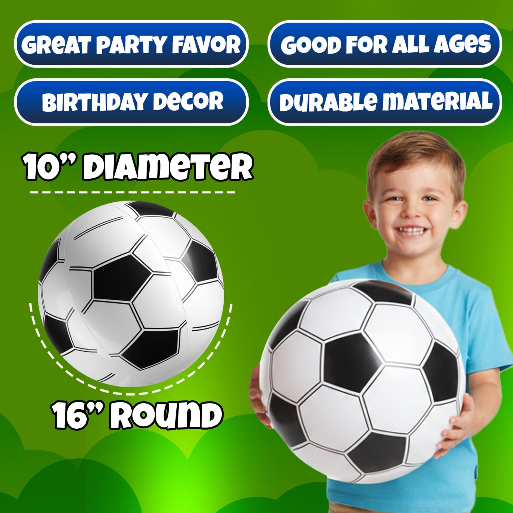 Inflatable Soccer Beach Balls (6 Pack) - 16-Inch Durable PVC Blow Up Beach Balls for Kids, Easy to Inflate, Summer Pool Float, Soccer Party Favors, Sports Theme Decorations, Giveaways & Outdoor Toys