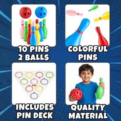 Kids Bowling Set - 10 Colorful Plastic Pins & 2 Lightweight Bowling Balls - Family Fun Indoor & Outdoor Toddler Bowling Set Game for Boys & Girls, Educational & Active Play Toy, Birthday Gift Ages 3+