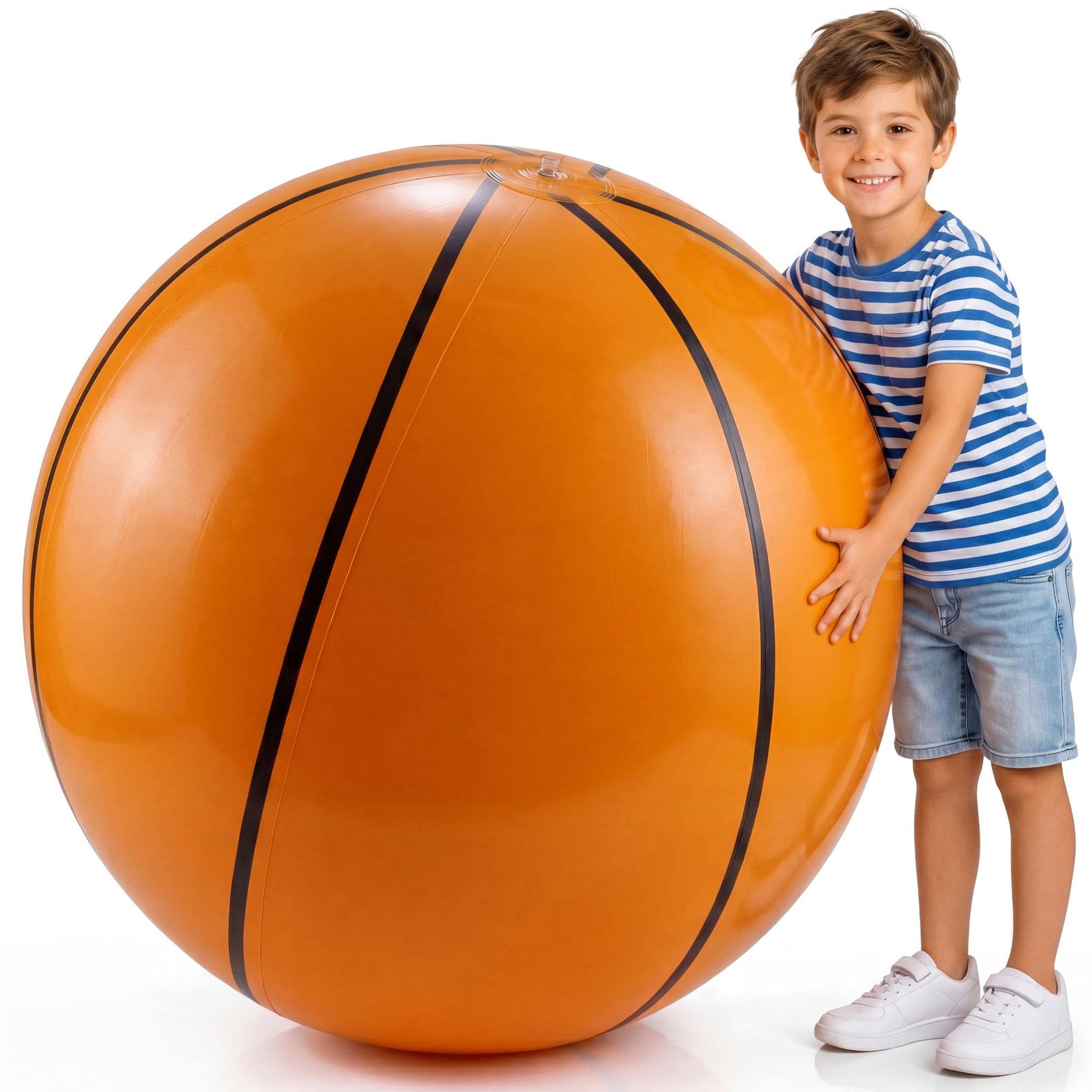 KiddieLoot 24-Inch Giant Beach Balls - (3-Pack) Inflatable Basketball Beach Balls - Extra Large Blow Up Pool Balls for Kids, Summer Pool Toys, Basketball Party Decorations & Sports Theme Decorations