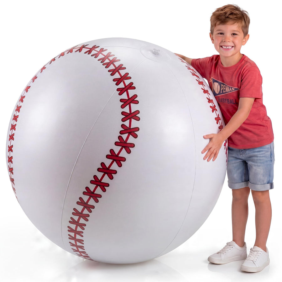 KiddieLoot 24-Inch Giant Beach Balls - (3-Pack) Inflatable Baseball Beach Balls - Extra Large Blow Up Pool Balls for Kids, Summer Pool Toys, Baseball Party Decorations & Sports Theme Decorations