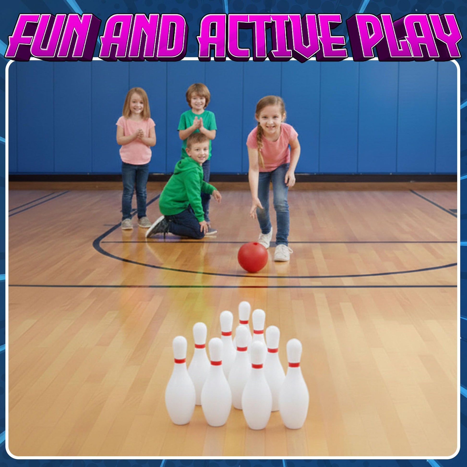 Kids Bowling Set - 10 White Plastic Pins & 2 Lightweight Bowling Balls - Family Fun Indoor & Outdoor Toddler Bowling Set Game for Boys & Girls, Educational & Active Play Toy, Birthday Gift Ages 3+