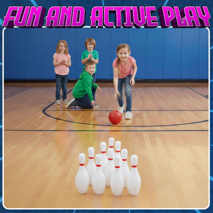 Kids Bowling Set - 10 White Plastic Pins & 2 Lightweight Bowling Balls - Family Fun Indoor & Outdoor Toddler Bowling Set Game for Boys & Girls, Educational & Active Play Toy, Birthday Gift Ages 3+