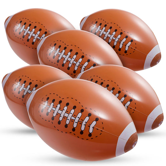 Inflatable Football Beach Balls (6 Pack) - 16-Inch Durable PVC Blow Up Beach Balls for Kids, Easy to Inflate, Outdoor Summer Pool Toys, Football Party Favors, Sports Theme Decorations, Giveaways