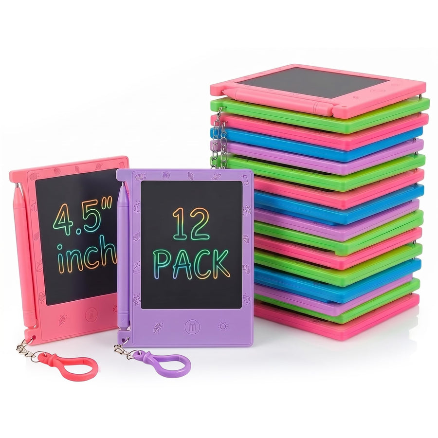 Mini LCD Writing Tablet for Kids - (Pack of 12) 4.5 Inch Colorful Doodle Board Drawing Pads - Educational Sketch Drawing Tablet Toys for Girls & Boys, Goodie Bags, Birthday Gifts, Party Favors, Prizes