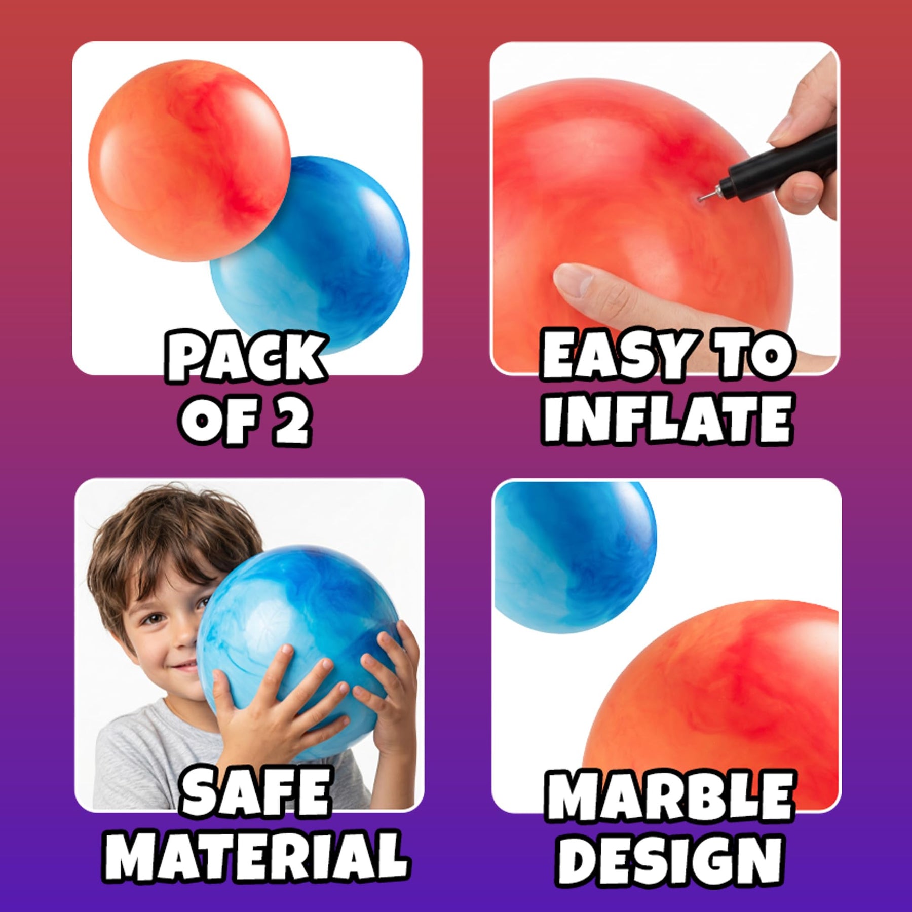 KiddieLoot Kids Playground Balls (2 Pack) - 8.5-Inch Marbleized Inflatable Activity Balls with Pump - Soft Bouncy Balls for Toddlers, Preschool, Daycare, Backyard & Outdoor Fun Summer Games