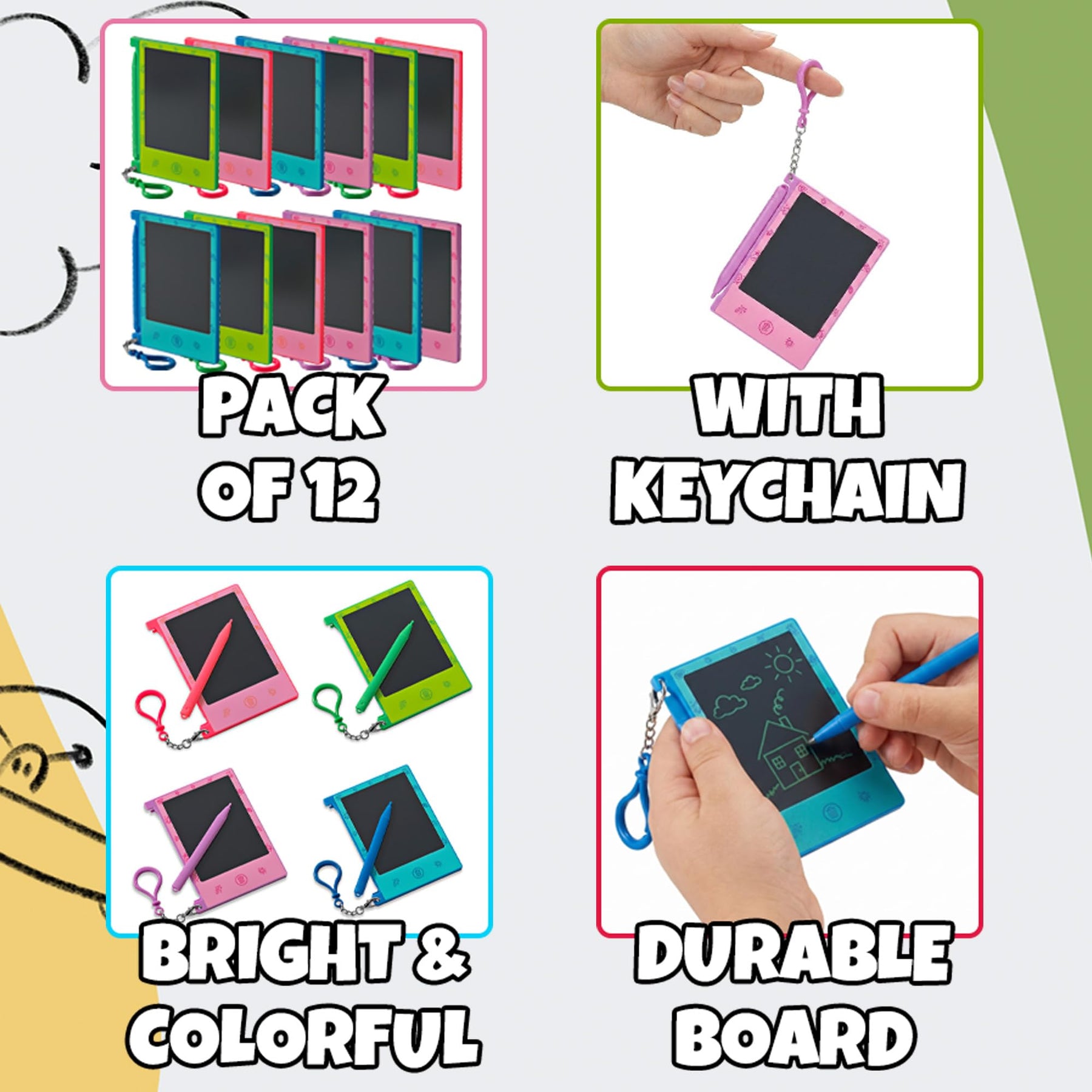 Mini LCD Writing Tablet for Kids - (Pack of 12) 4.5 Inch Colorful Doodle Board Drawing Pads - Educational Sketch Drawing Tablet Toys for Girls & Boys, Goodie Bags, Birthday Gifts, Party Favors, Prizes