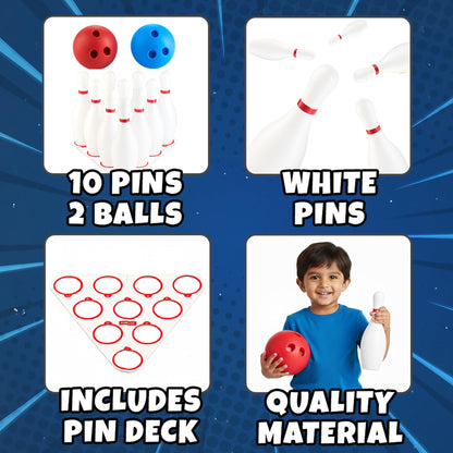 Kids Bowling Set - 10 White Plastic Pins & 2 Lightweight Bowling Balls - Family Fun Indoor & Outdoor Toddler Bowling Set Game for Boys & Girls, Educational & Active Play Toy, Birthday Gift Ages 3+