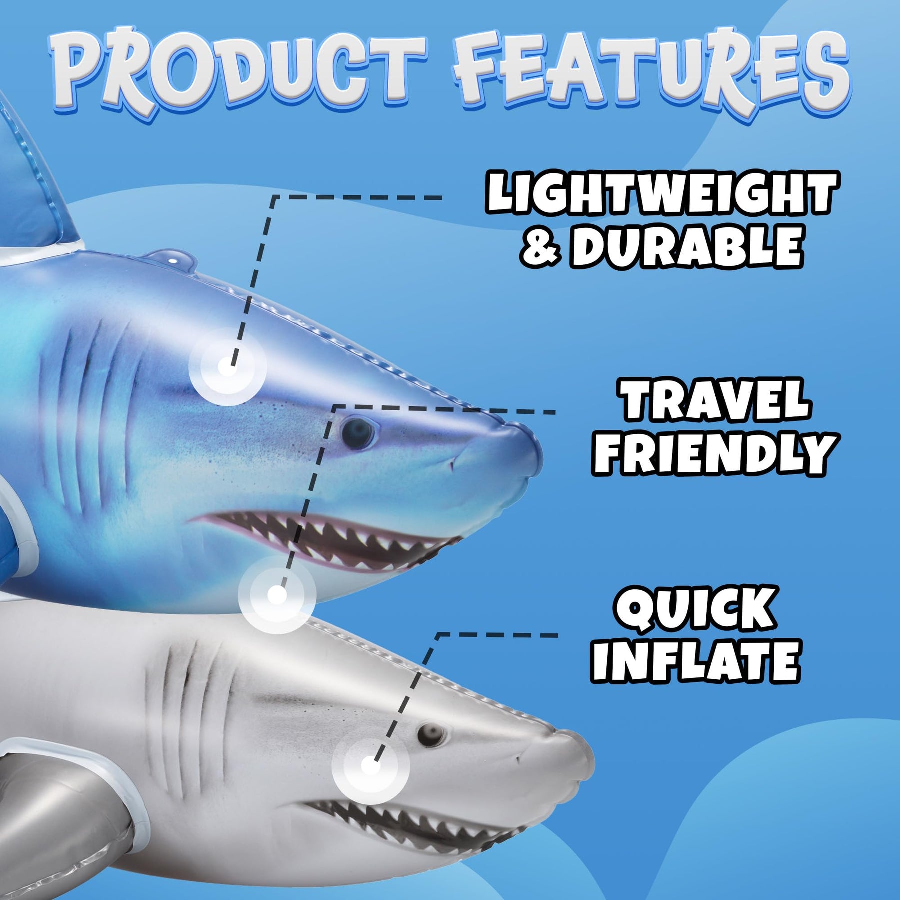 Inflatable Shark Birthday Party Decorations & Pool Toys - 4 Pack (2 Grey, 2 Blue) Large 23-Inch Blow-Up Shark Float Party Supplies for Kids or Adults Birthday, Beach, Summer Games & Party Favor Gifts