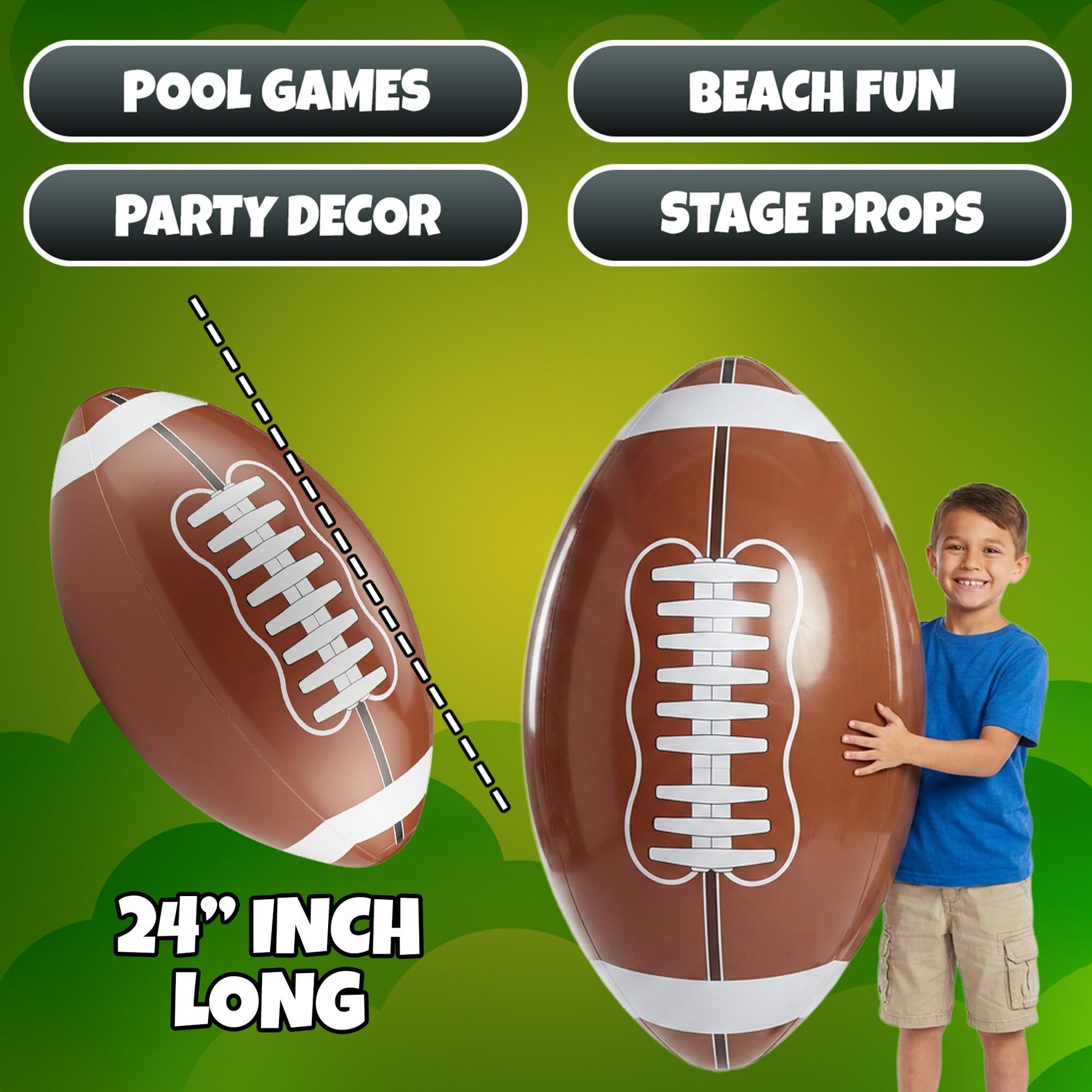 KiddieLoot 24-Inch Giant Beach Balls - (3-Pack) Inflatable Football Beach Balls - Extra Large Blow-Up Pool Balls for Kids, Summer Pool Toys, Football Party Decorations & Sports Theme Decorations