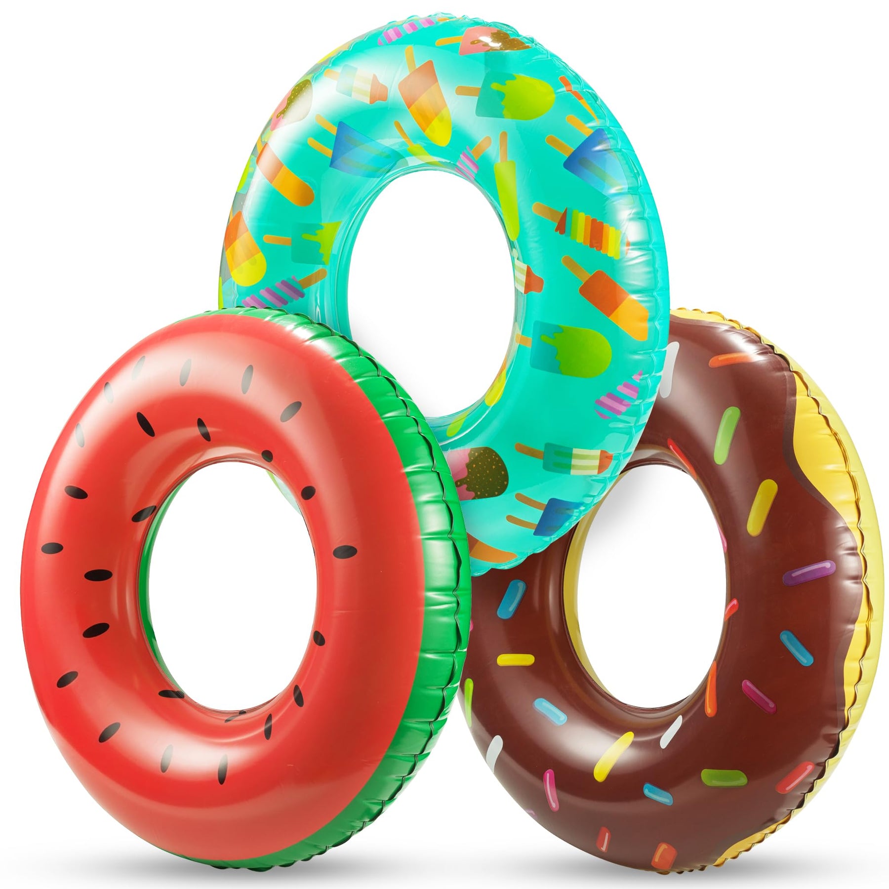 Pool Floats Kids (3 Pack) - Inflatable Pool Floaties, Inner Swim Tube Rings - Fun Designs, Swimming Raft Toys, Summer Birthday Party Decorations