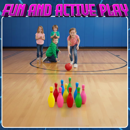 Kids Bowling Set - 10 Colorful Plastic Pins & 2 Lightweight Bowling Balls - Family Fun Indoor & Outdoor Toddler Bowling Set Game for Boys & Girls, Educational & Active Play Toy, Birthday Gift Ages 3+