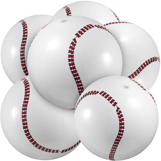 Inflatable Baseball Beach Balls (6 Pack) - 16-Inch Durable PVC Blow Up Beach Balls for Kids, Easy to Inflate, Outdoor Summer Pool Toys, Baseball Party Favors, Sports Theme Decorations, & Giveaways