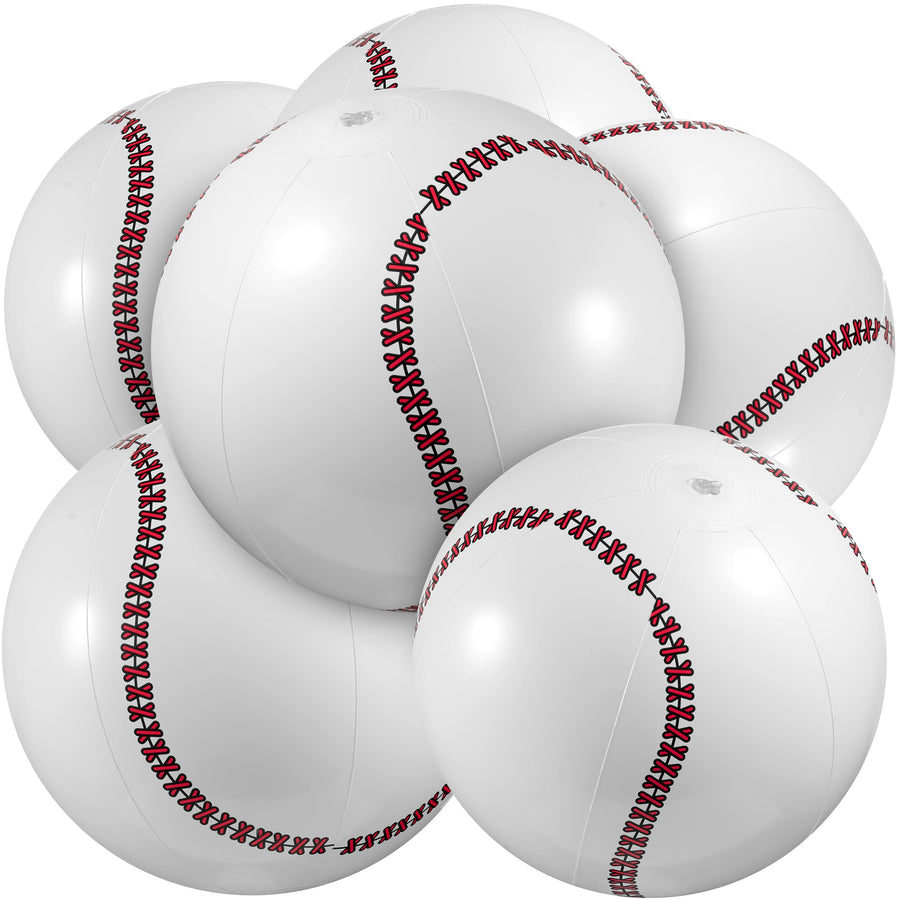 Inflatable Baseball Beach Balls (6 Pack) - 16-Inch Durable PVC Blow Up Beach Balls for Kids, Easy to Inflate, Outdoor Summer Pool Toys, Baseball Party Favors, Sports Theme Decorations, & Giveaways