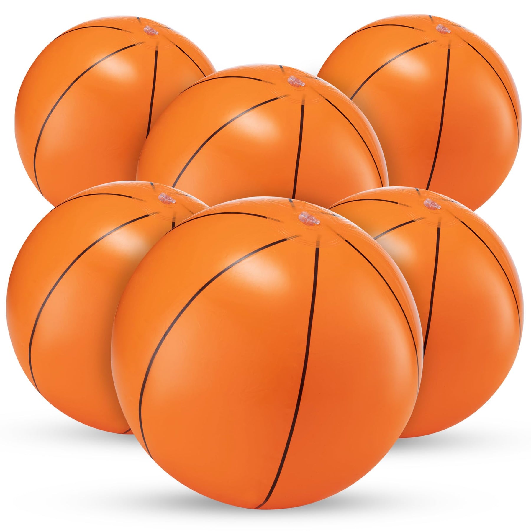 Inflatable Basketball Beach Balls (6 Pack) - 16-Inch Durable PVC Blow Up Beach Balls for Kids, Easy to Inflate, Outdoor Summer Pool Toys, Basketball Party Favors, Sports Theme Decorations, Giveaways
