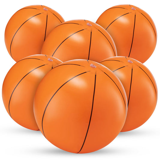 Inflatable Basketball Beach Balls (6 Pack) - 16-Inch Durable PVC Blow Up Beach Balls for Kids, Easy to Inflate, Outdoor Summer Pool Toys, Basketball Party Favors, Sports Theme Decorations, Giveaways