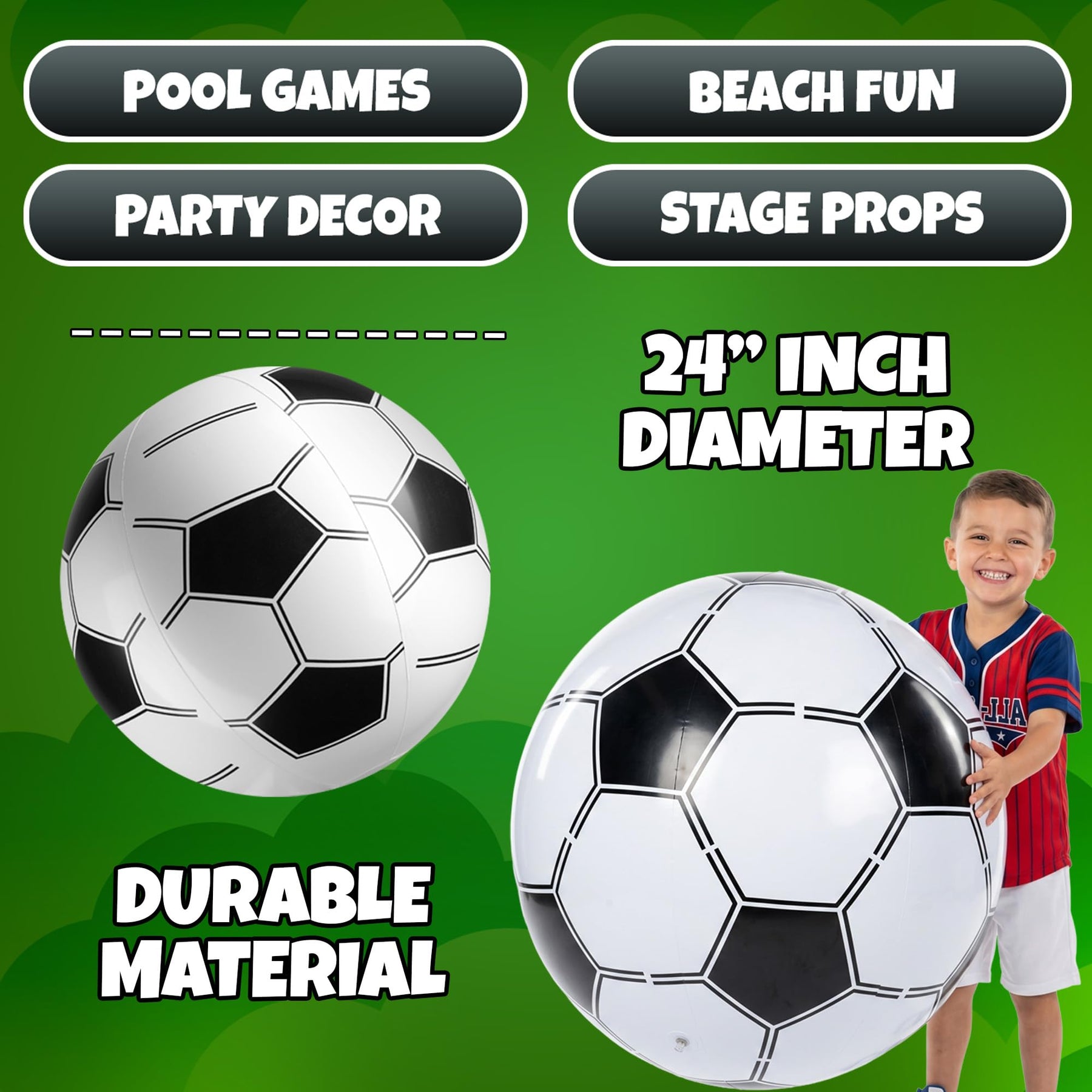 KiddieLoot 24-Inch Giant Beach Balls - (3-Pack) Inflatable Soccer Beach Balls - Extra Large Blow Up Pool Balls for Kids, Summer Pool Toys, Soccer Party Decorations & Sports Theme Decorations