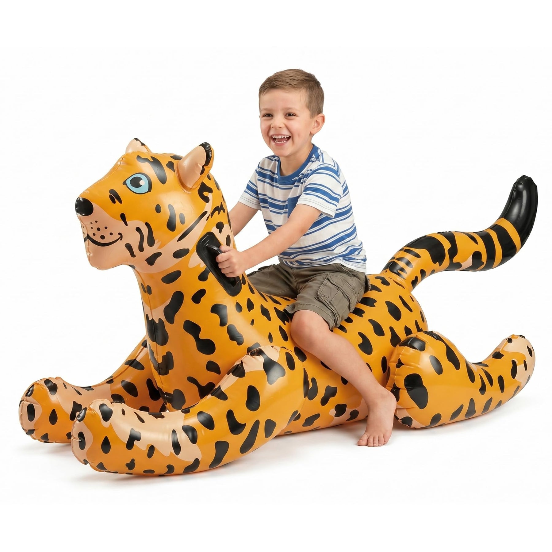 Inflatable Leopard Pool Float Ride-On with Handles - Kids Animal Blow-Up Pool Float Toy for Swimming Pool or Beach, Large Size Summer Water Floatie and Fun Raft Party Decoration