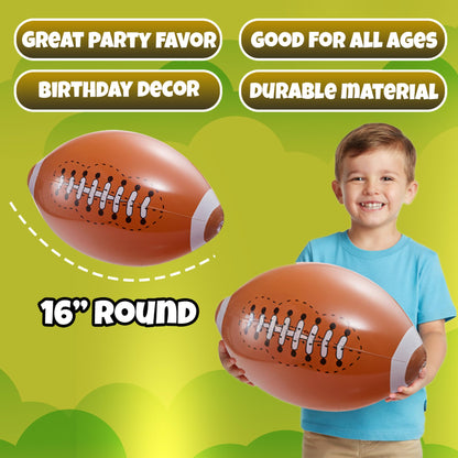 Inflatable Football Beach Balls (6 Pack) - 16-Inch Durable PVC Blow Up Beach Balls for Kids, Easy to Inflate, Outdoor Summer Pool Toys, Football Party Favors, Sports Theme Decorations, Giveaways