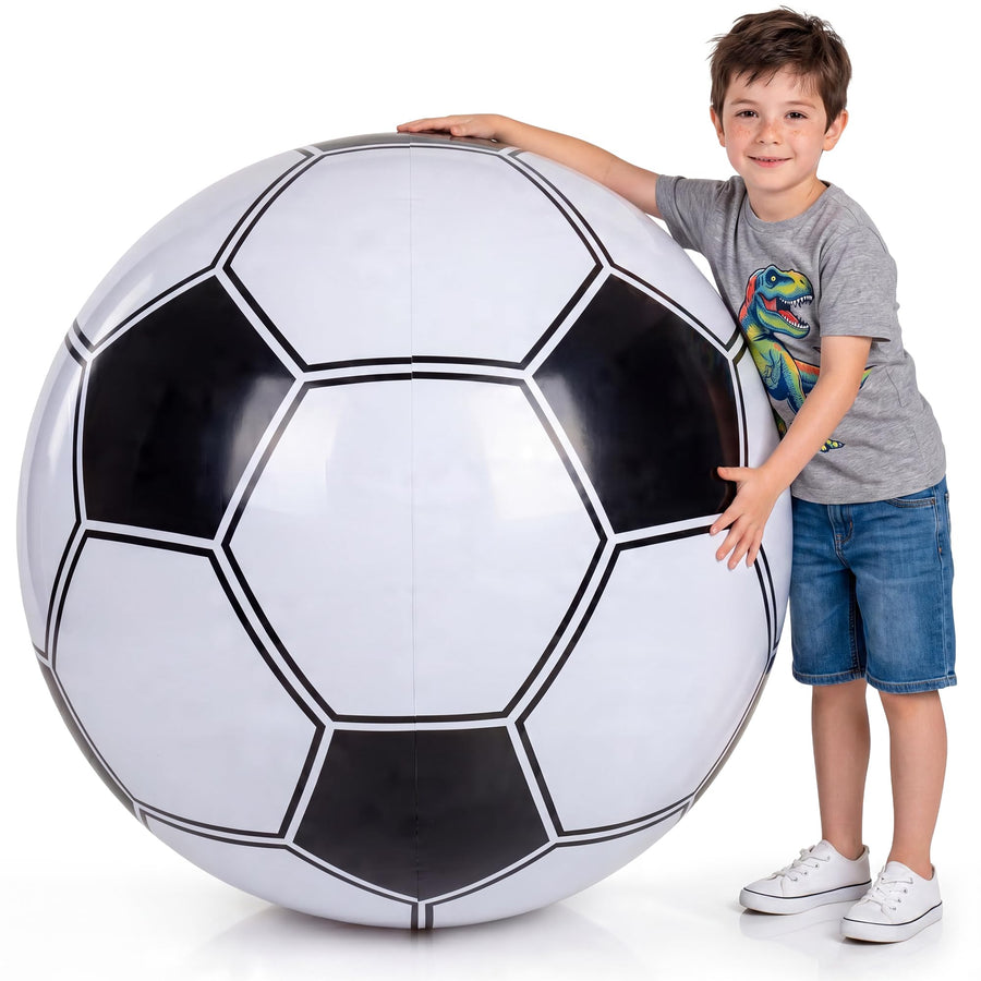 KiddieLoot 24-Inch Giant Beach Balls - (3-Pack) Inflatable Soccer Beach Balls - Extra Large Blow Up Pool Balls for Kids, Summer Pool Toys, Soccer Party Decorations & Sports Theme Decorations