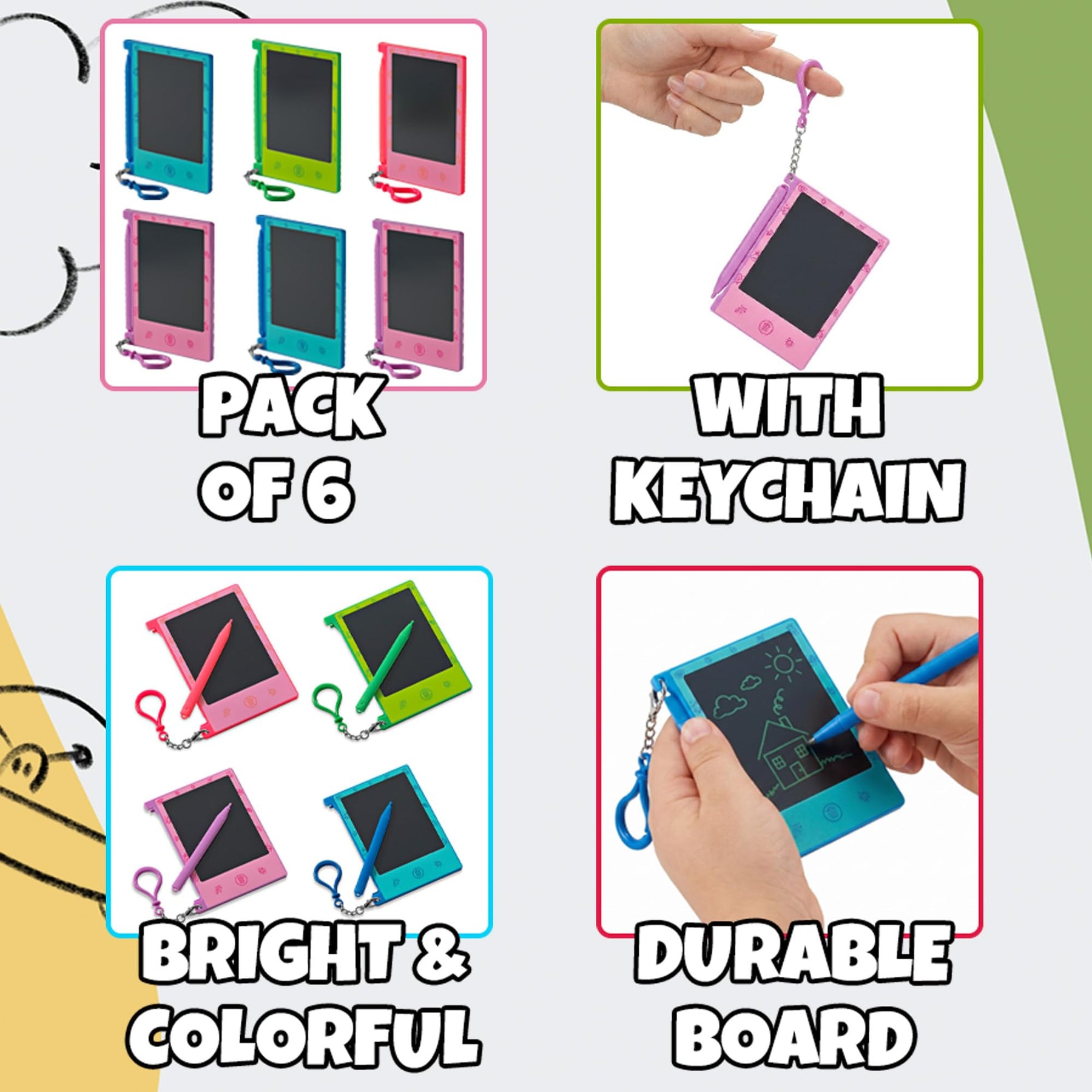 Mini LCD Writing Tablet for Kids - (Pack of 6) 4.5 Inch Colorful Doodle Board Drawing Pads - Educational Sketch Drawing Tablet Toys for Girls & Boys, Goodie Bags, Birthday Gifts, Party Favors, Prizes