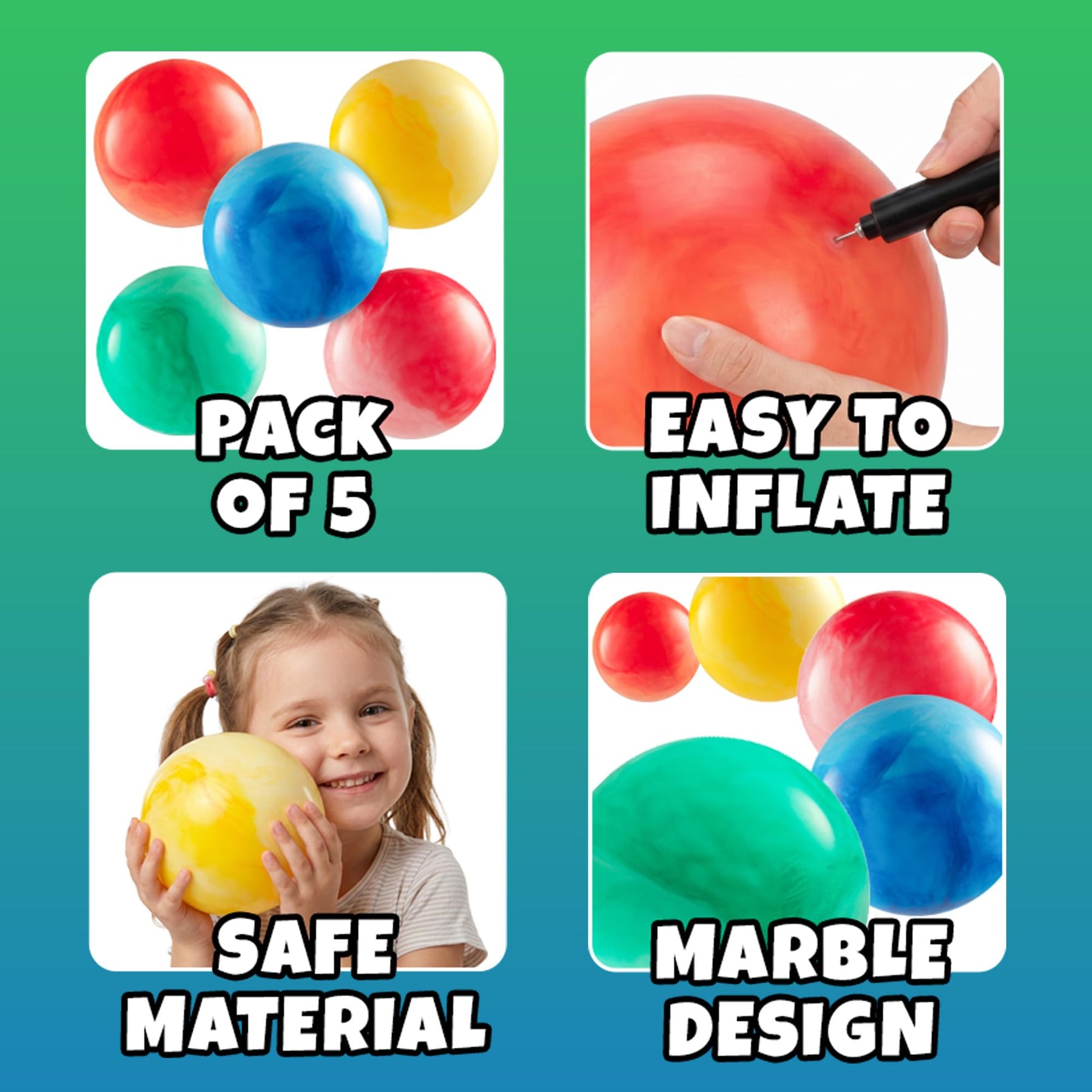 KiddieLoot Toddler Playground Balls (5 Pack) - 5-Inch Marbleized Inflatable Activity Balls for Kids - Soft Bouncy Vinyl Balls for Toddlers, Preschool, Daycare, Backyard Games & Fun Outdoor Play