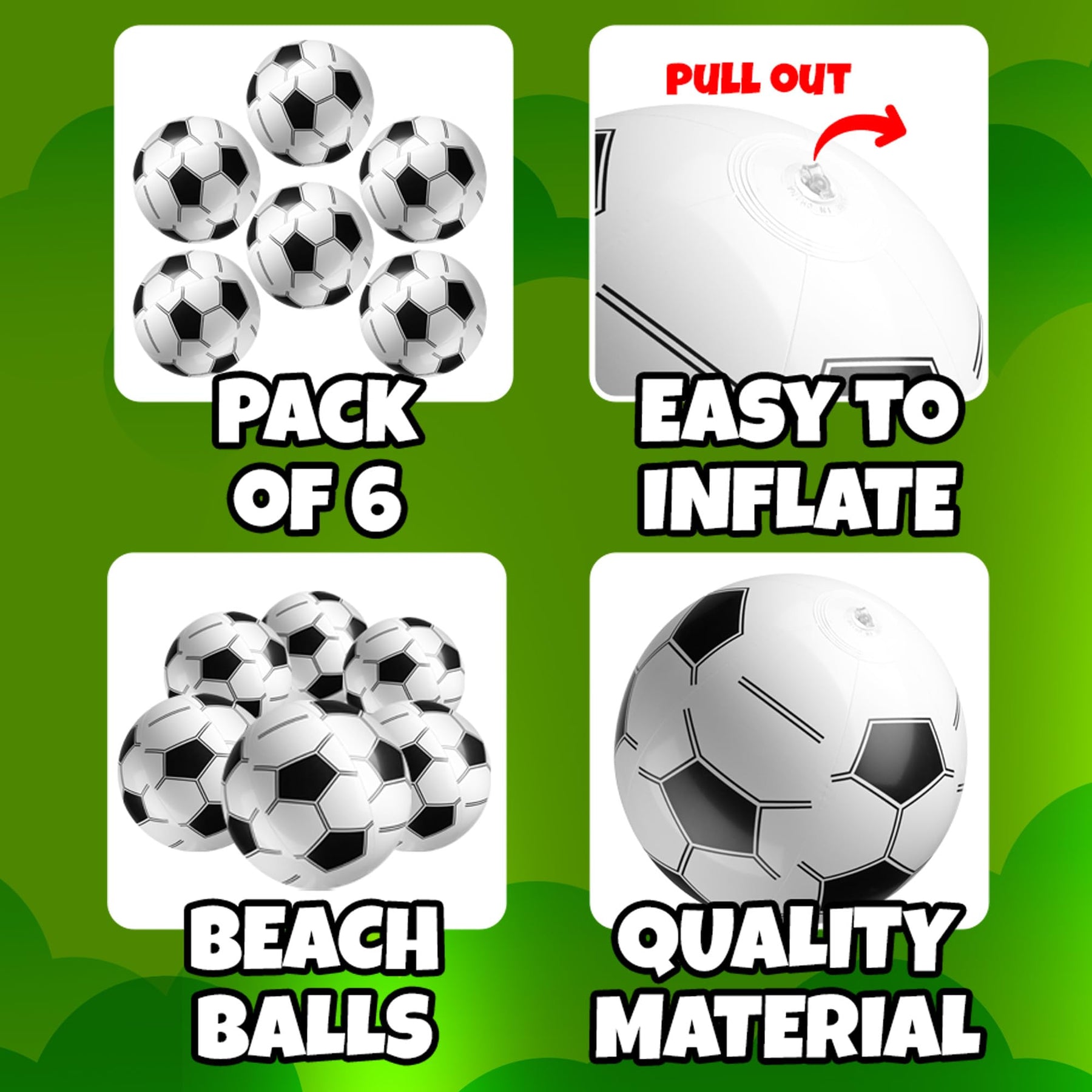 Inflatable Soccer Beach Balls (6 Pack) - 16-Inch Durable PVC Blow Up Beach Balls for Kids, Easy to Inflate, Summer Pool Float, Soccer Party Favors, Sports Theme Decorations, Giveaways & Outdoor Toys