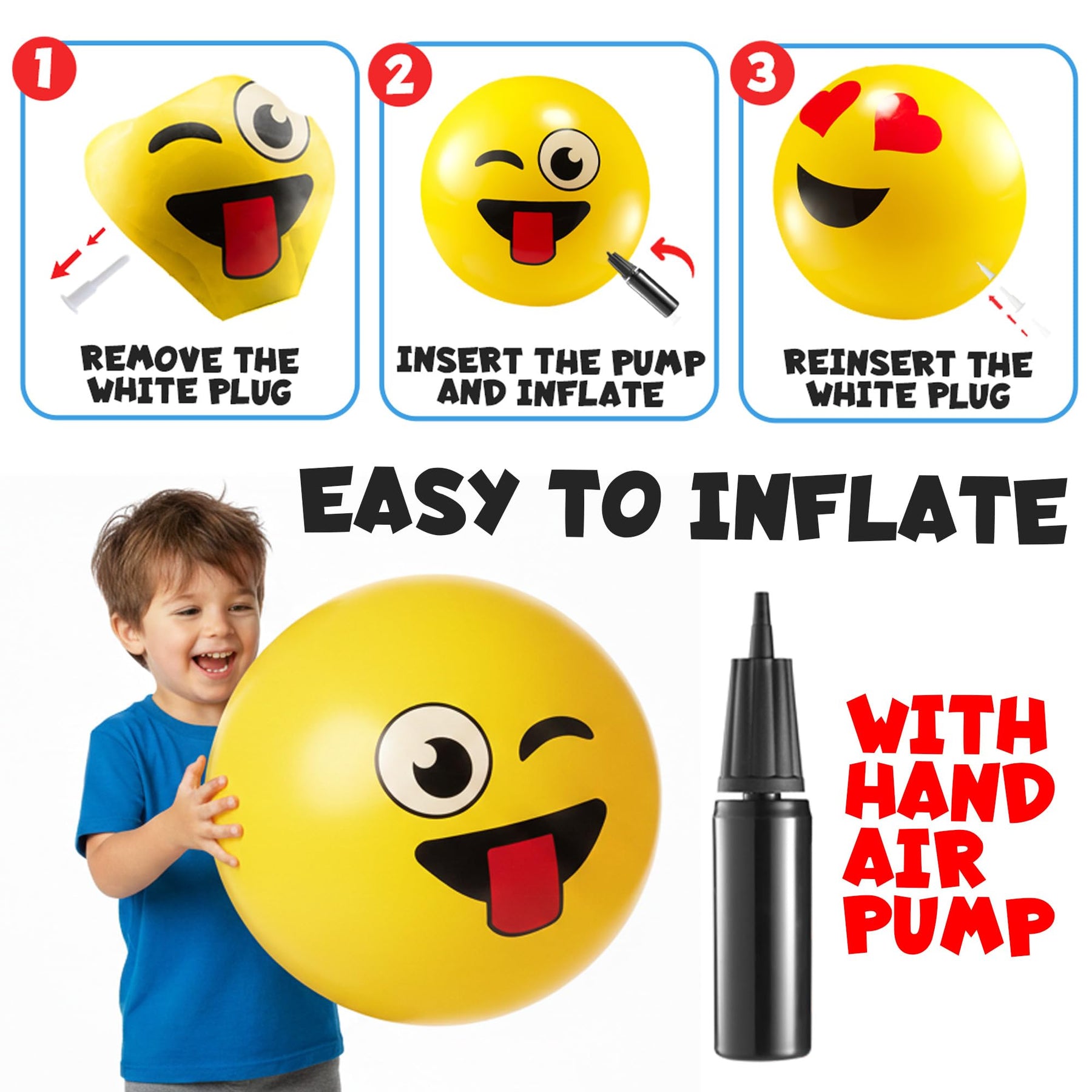 KiddieLoot 18-Inch Happy Face Playground Balls for Kids & Toddlers (2-Pack) - Jumbo Size Bouncy Balls w/Fun Smiley Designs - Lightweight Play Inflatable Kickballs for Boys & Girls