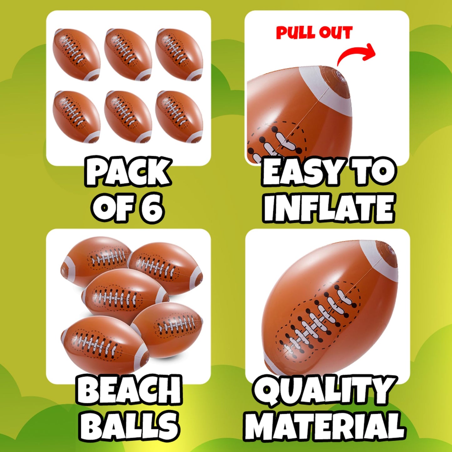 Inflatable Football Beach Balls (6 Pack) - 16-Inch Durable PVC Blow Up Beach Balls for Kids, Easy to Inflate, Outdoor Summer Pool Toys, Football Party Favors, Sports Theme Decorations, Giveaways