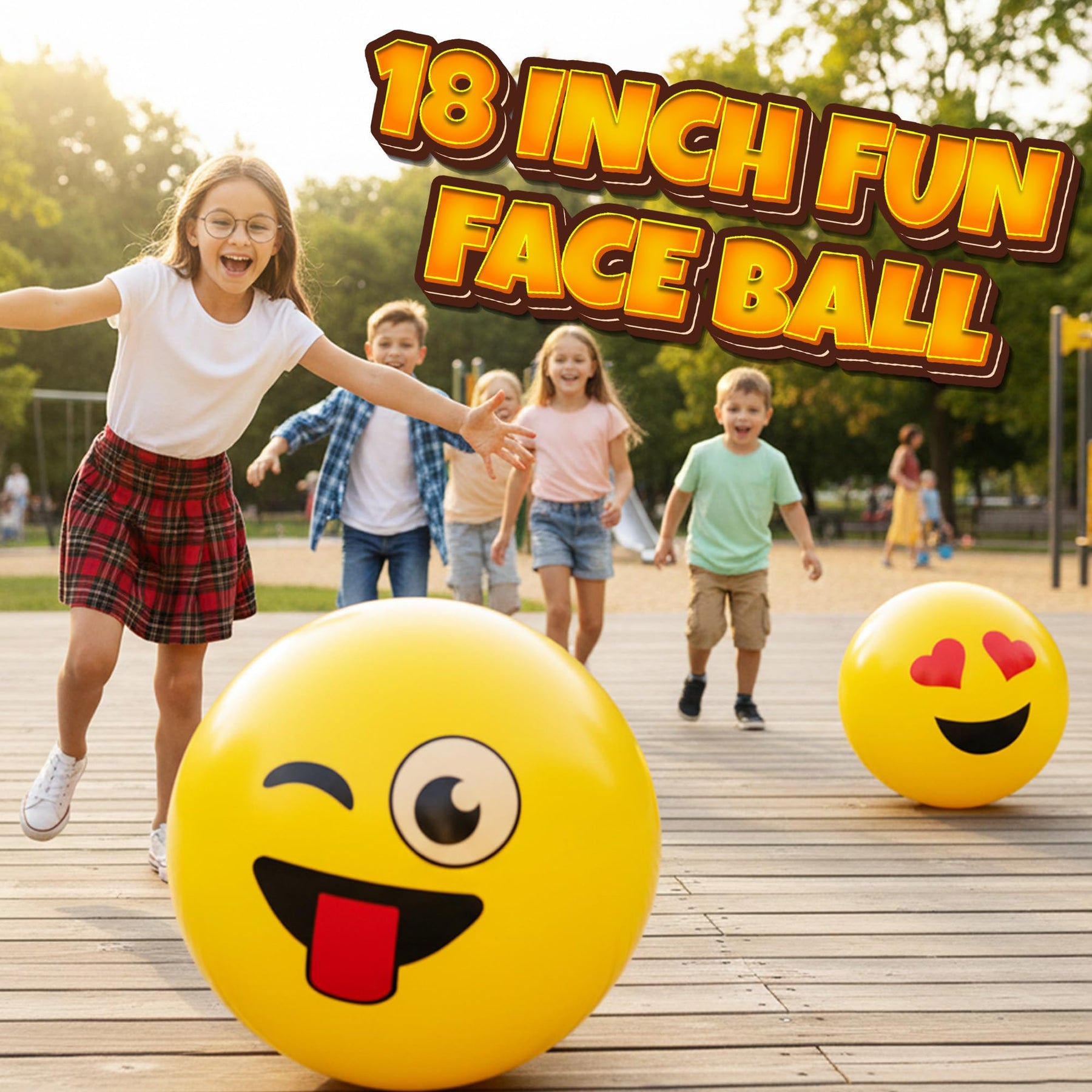 KiddieLoot 18-Inch Happy Face Playground Balls for Kids & Toddlers (2-Pack) - Jumbo Size Bouncy Balls w/Fun Smiley Designs - Lightweight Play Inflatable Kickballs for Boys & Girls