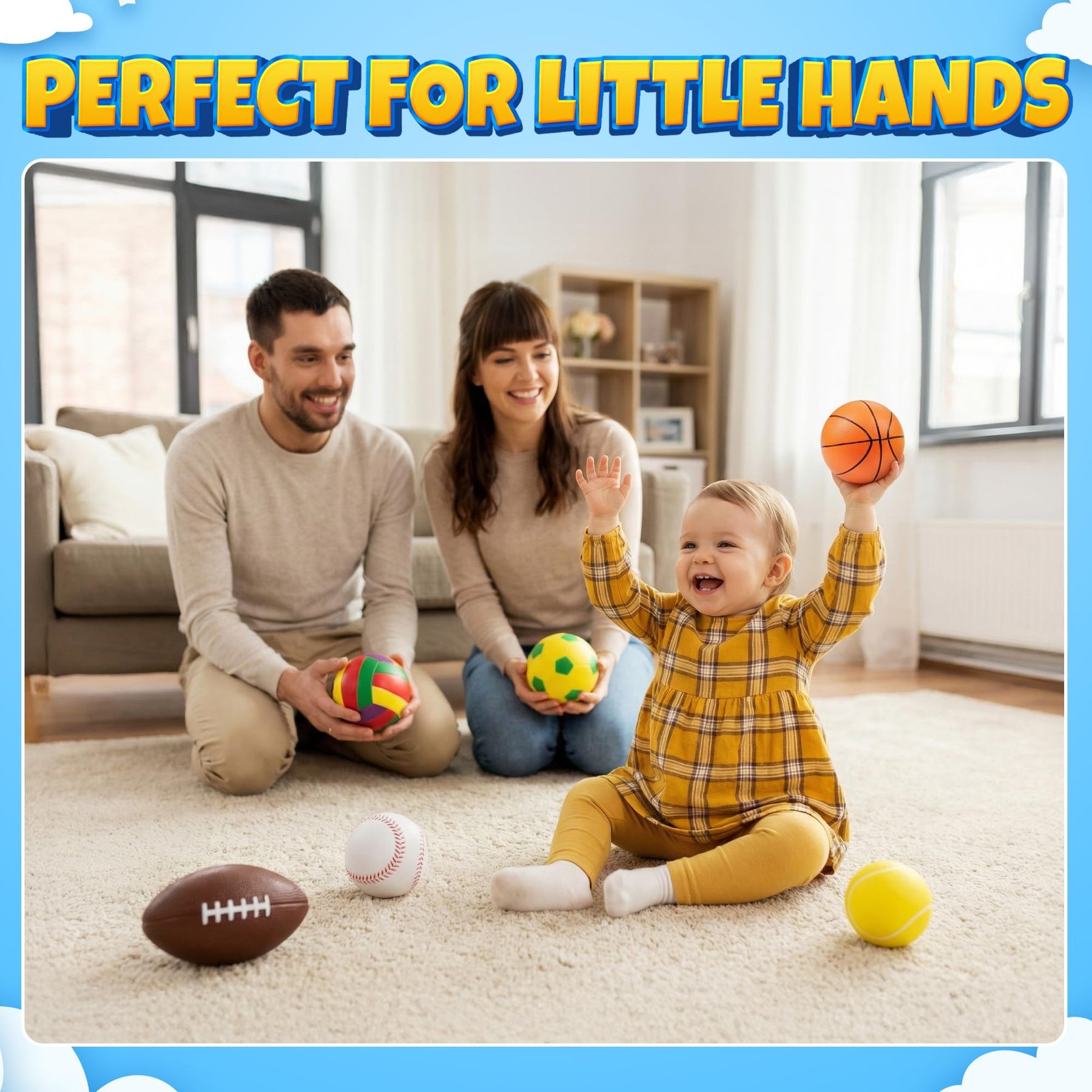 Foam Sports Balls For Toddlers 1-3, 6 Piece Soft Sports Balls with Soccer, Basketball, Football, Baseball, Tennis & Volleyball - Indoor & Outdoor Toddler Boys & Girls Ball Toys with Mesh Storage Bag