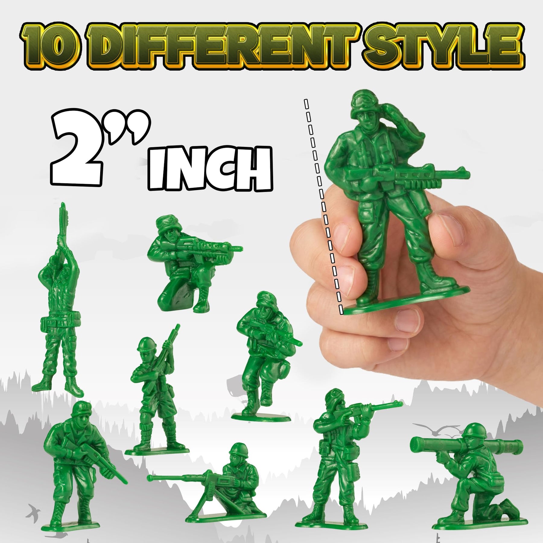 KiddieLoot Green Army Men Toy Soldiers (108 Pack) - Classic Military Action Figures for Kids - Plastic Army Toys Set for Battle Play, Party Favors, Cake Toppers & Goodie Bags