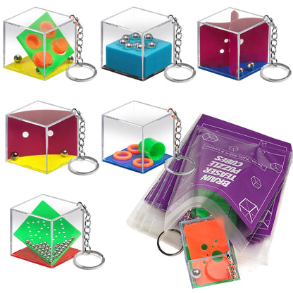 KiddieLoot Brain Teaser Puzzle Cubes on Keychain (6 Pack) - Mini Maze Toys for Kids, Unique Party Favors, Goodie Bag Fillers, Treasure Box Classroom Rewards, Bulk Small Toys for Boys & Girls
