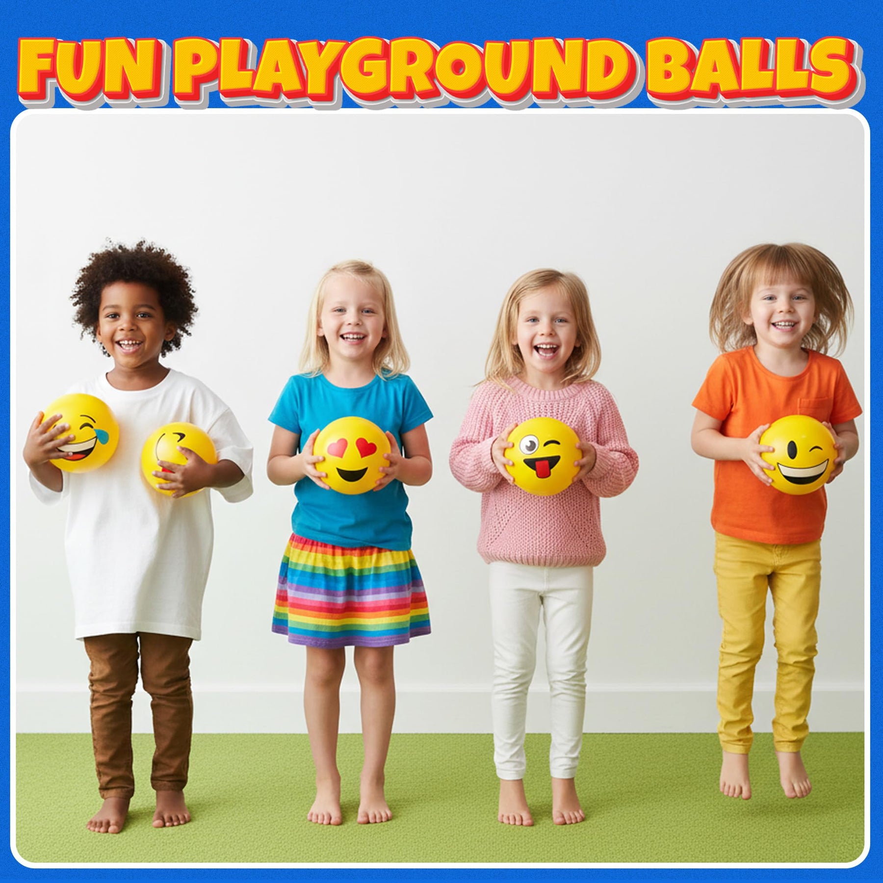 KiddieLoot 5-Inch Happy Face Bouncing Balls for Kids & Toddlers (Pack of 5) - Playground Balls w/ 5 Fun Designs - Lightweight Play Bouncy Ball Gifts for Boys & Girls