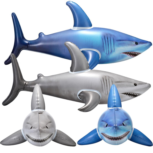 Inflatable Shark Birthday Party Decorations & Pool Toys - 4 Pack (2 Grey, 2 Blue) Large 23-Inch Blow-Up Shark Float Party Supplies for Kids or Adults Birthday, Beach, Summer Games & Party Favor Gifts