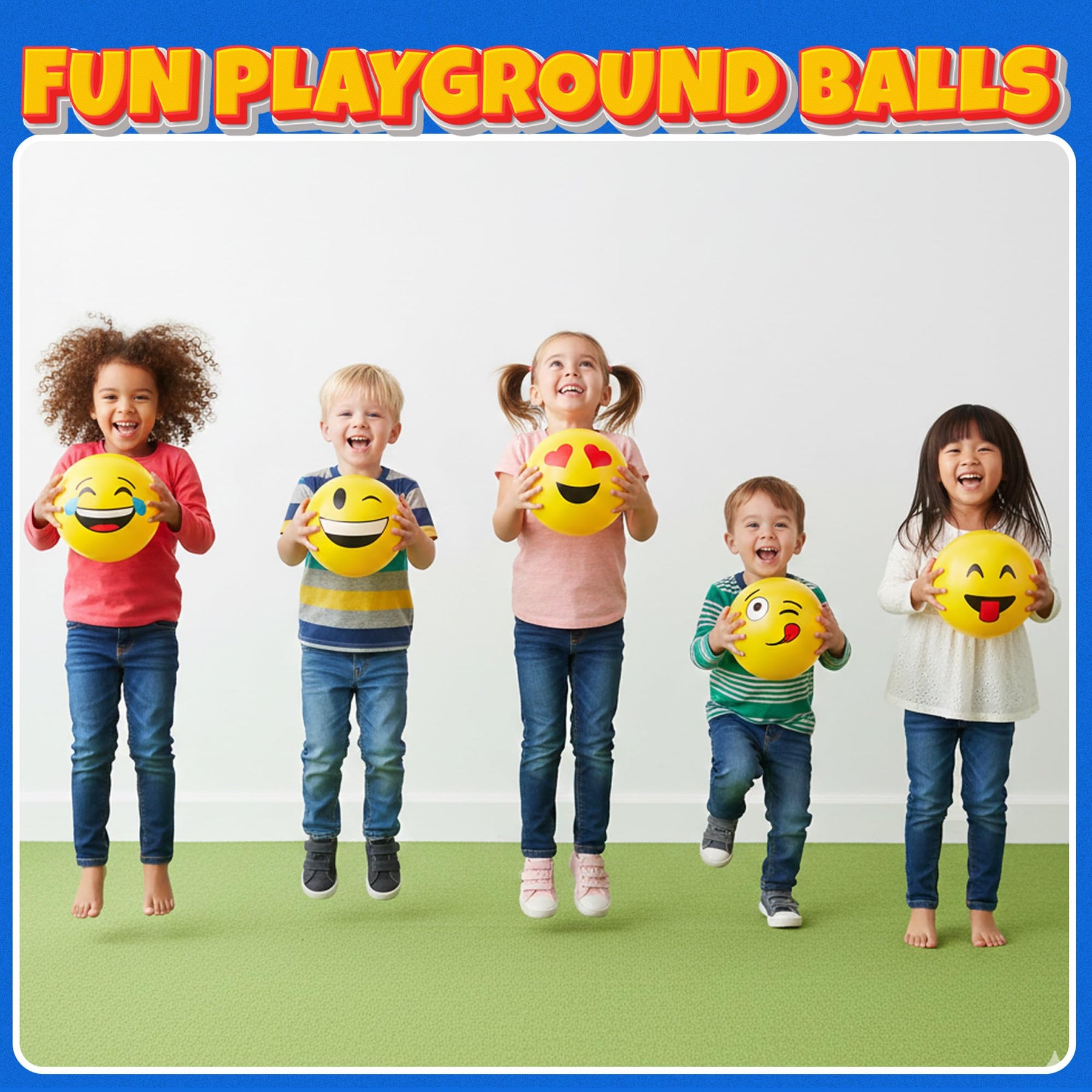 KiddieLoot 8.5-Inch Happy Face Bouncing Balls for Kids & Toddlers (Pack of 5) - Playground Balls w/ 5 Fun Designs - Lightweight Play Bouncy Ball Gifts for Boys & Girls