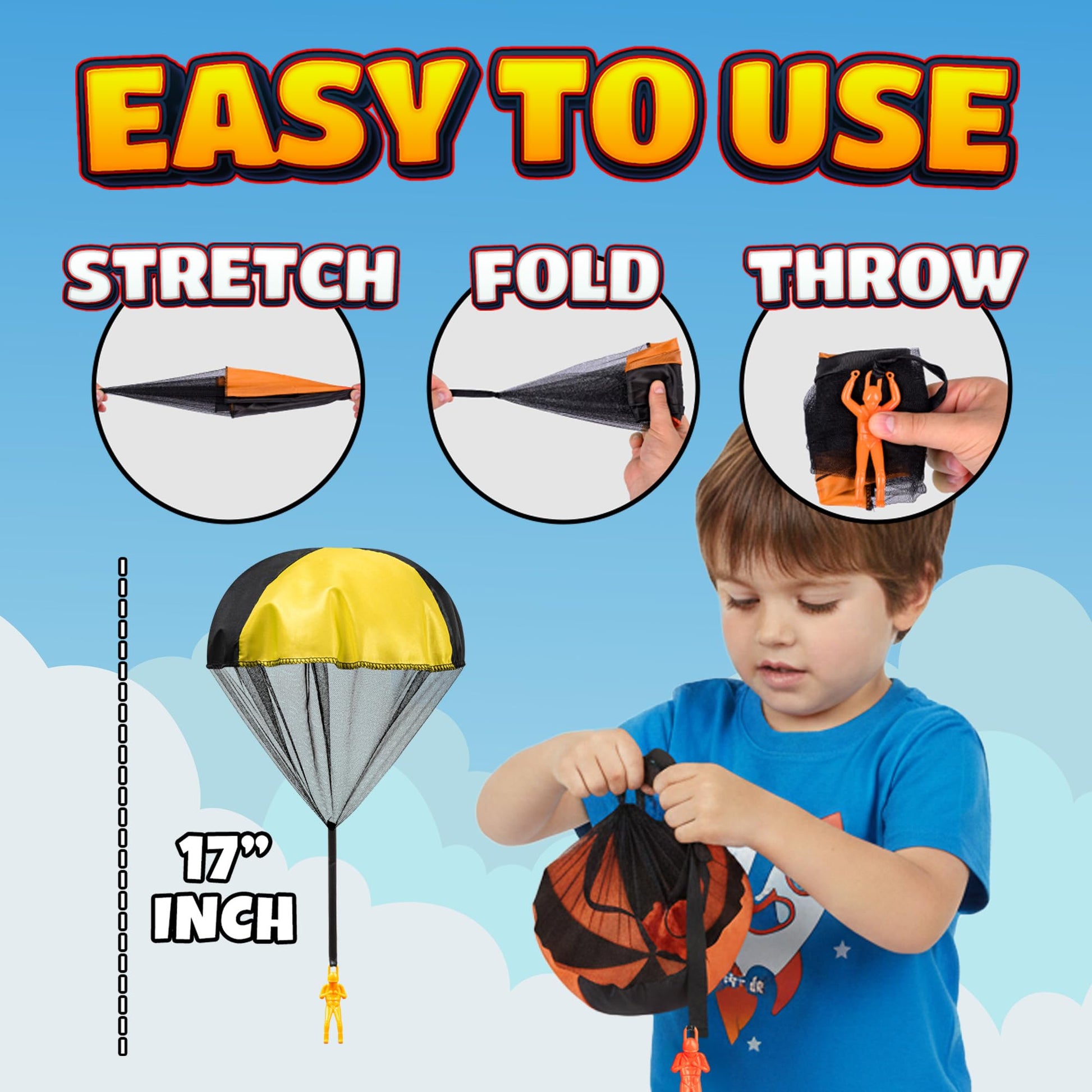 Parachute Toys for Kids - (Pack of 4) Tangle-Free Throwing Parachute Army Figures in Bright Colors - Outdoor Flying Toys for Kids Ages 4-8, Party Favors, Birthday Gifts, Boys & Girls Ages 3+