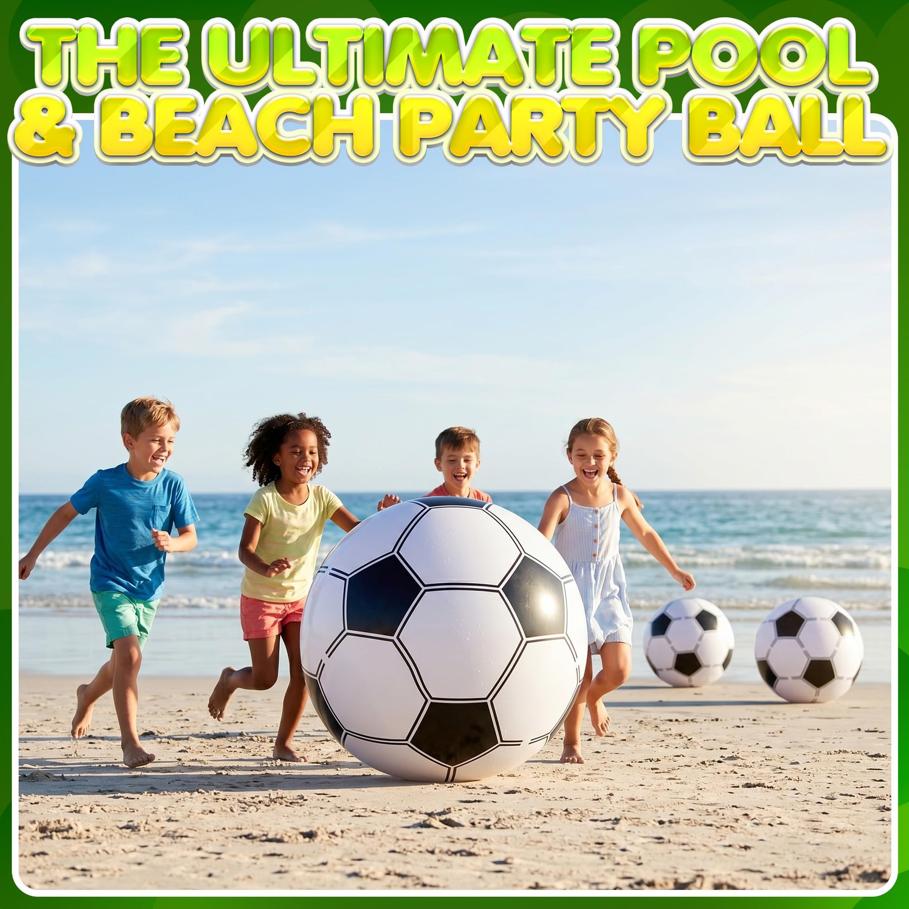 KiddieLoot 24-Inch Giant Beach Balls - (3-Pack) Inflatable Soccer Beach Balls - Extra Large Blow Up Pool Balls for Kids, Summer Pool Toys, Soccer Party Decorations & Sports Theme Decorations