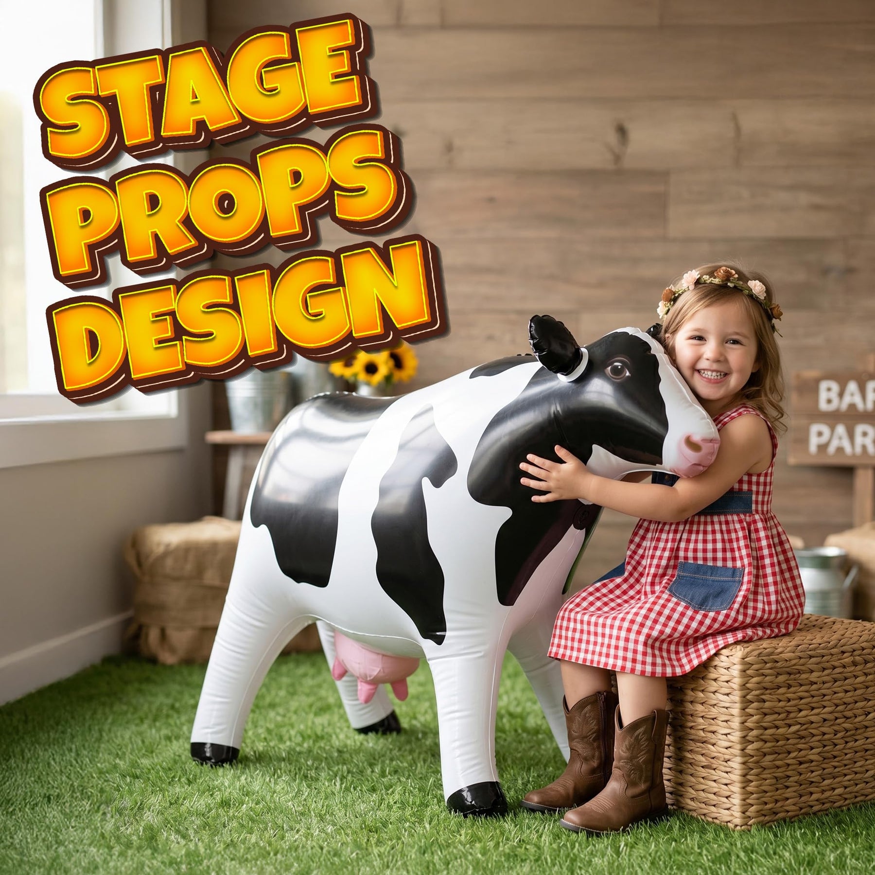 38" Inflatable Cow Blow-Up Float - Cute Farm Animal Party Decoration for Barnyard Birthdays, Western Theme, Pool Toy, Photo Prop, UFO Party Fun for Kids