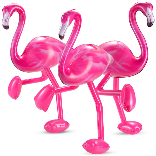 Inflatable Pink Flamingo Party Decorations - (3 Pack) 28" Large Blow-Up Flamingos, Realistic Animal Design, Summer Hawaiian Luau, BBQ, Birthday Party Decor, Pool Float Toys Indoor & Outdoor