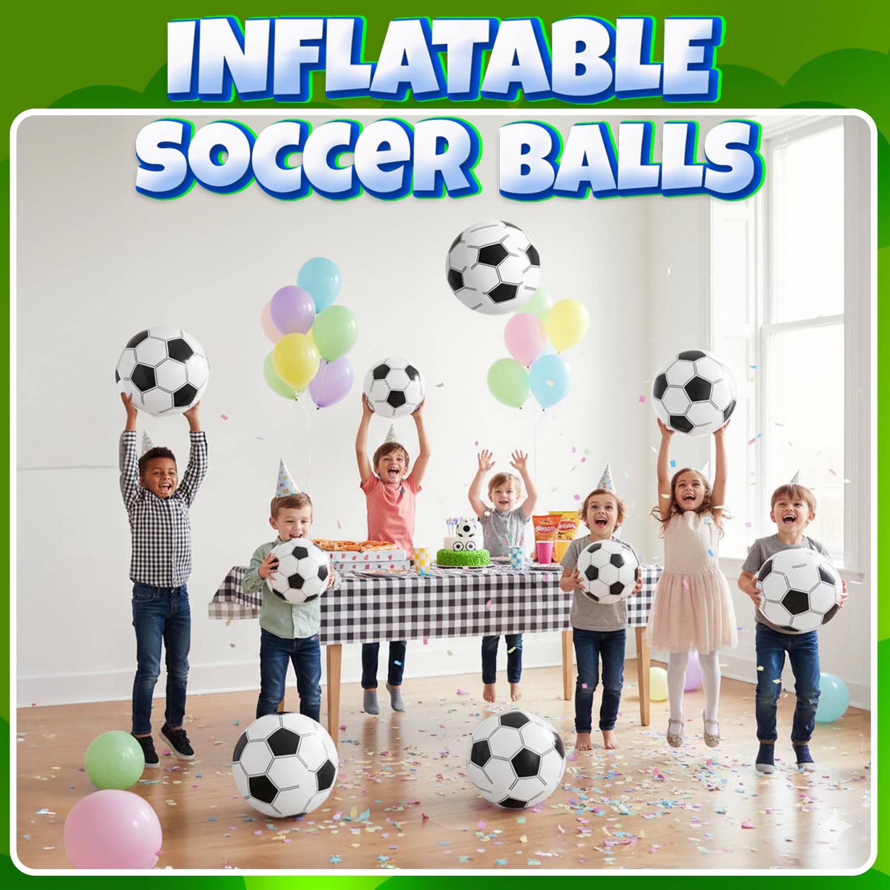 Inflatable Soccer Beach Balls (6 Pack) - 16-Inch Durable PVC Blow Up Beach Balls for Kids, Easy to Inflate, Summer Pool Float, Soccer Party Favors, Sports Theme Decorations, Giveaways & Outdoor Toys