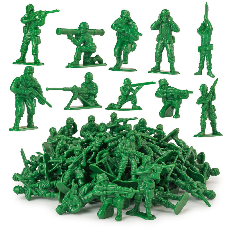 KiddieLoot Green Army Men Toy Soldiers (108 Pack) - Classic Military Action Figures for Kids - Plastic Army Toys Set for Battle Play, Party Favors, Cake Toppers & Goodie Bags