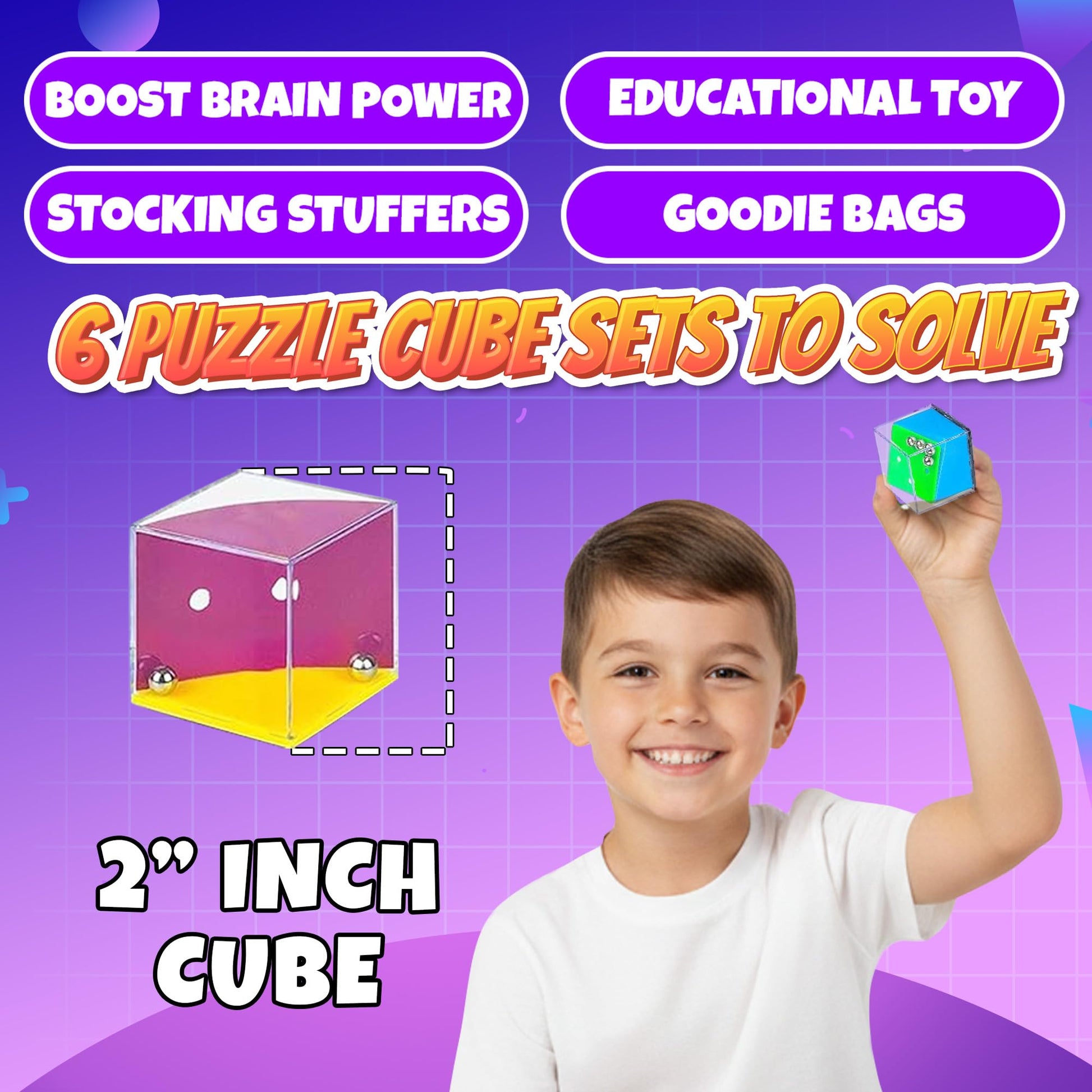 KiddieLoot Brain Teaser Puzzle Cubes on Keychain (6 Pack) - Mini Maze Toys for Kids, Unique Party Favors, Goodie Bag Fillers, Treasure Box Classroom Rewards, Bulk Small Toys for Boys & Girls