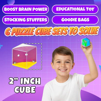 KiddieLoot Brain Teaser Puzzle Cubes on Keychain (6 Pack) - Mini Maze Toys for Kids, Unique Party Favors, Goodie Bag Fillers, Treasure Box Classroom Rewards, Bulk Small Toys for Boys & Girls