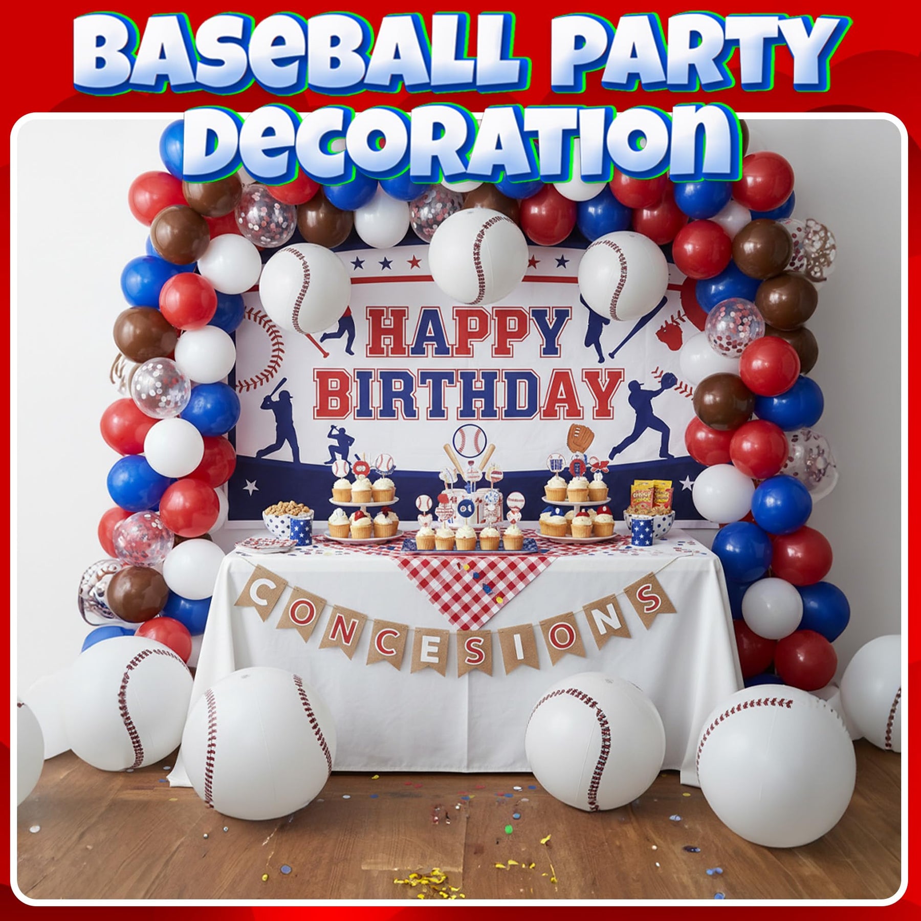 Inflatable Baseball Beach Balls (6 Pack) - 16-Inch Durable PVC Blow Up Beach Balls for Kids, Easy to Inflate, Outdoor Summer Pool Toys, Baseball Party Favors, Sports Theme Decorations, & Giveaways