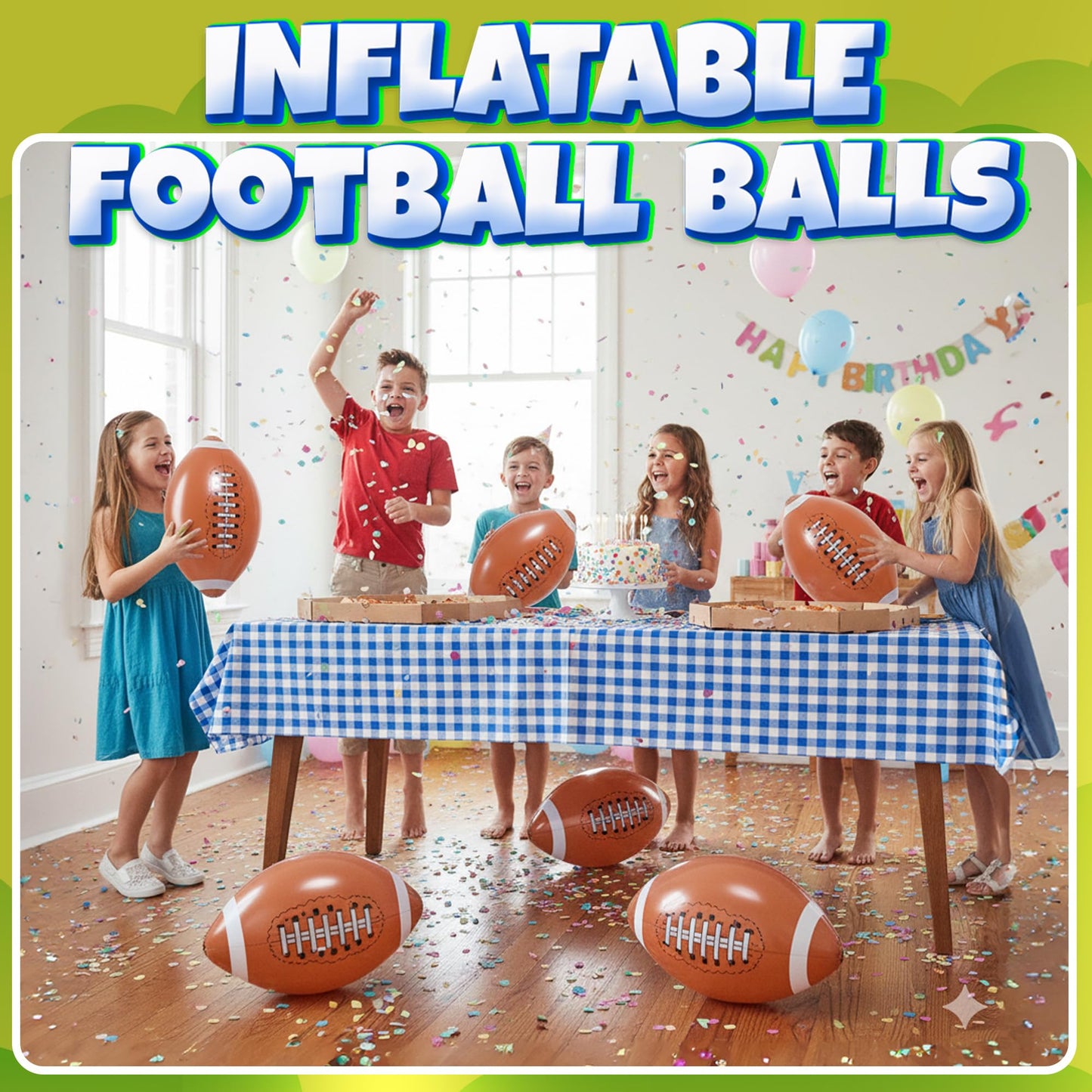 Inflatable Football Beach Balls (6 Pack) - 16-Inch Durable PVC Blow Up Beach Balls for Kids, Easy to Inflate, Outdoor Summer Pool Toys, Football Party Favors, Sports Theme Decorations, Giveaways