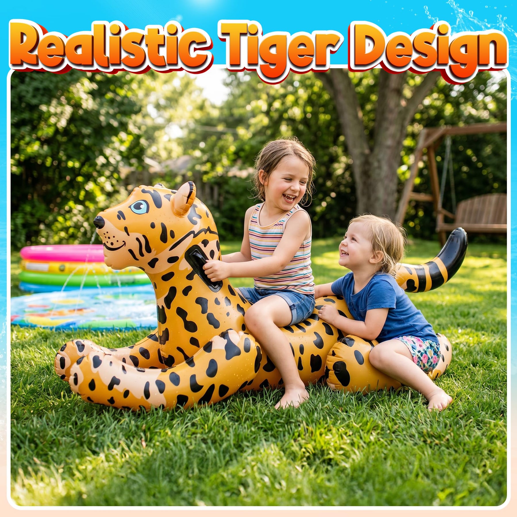 Inflatable Leopard Pool Float Ride-On with Handles - Kids Animal Blow-Up Pool Float Toy for Swimming Pool or Beach, Large Size Summer Water Floatie and Fun Raft Party Decoration